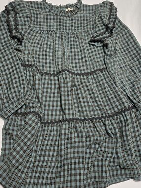 JODIFL Women's Teal Plaid Dress Black Accents Long Sleeve Side Pockets sz XL